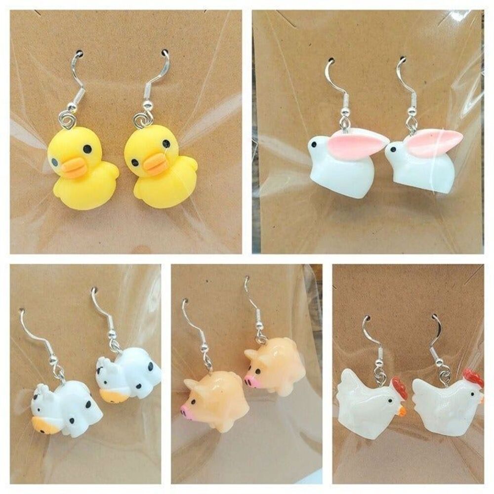 Farmhouse Animal Earrings Lot! Rabbit Chicken Pig Cow Duck Earrings